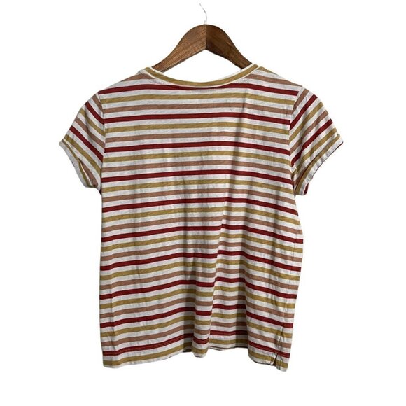 LOFT Womens Rust Red Mustard Striped Short Sleeve Vintage Soft T-Shirt XS Petite - Picture 5 of 5